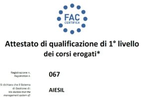 Certificato FAC Federazione delle Associazioni per la Certificazione per AIESiL
