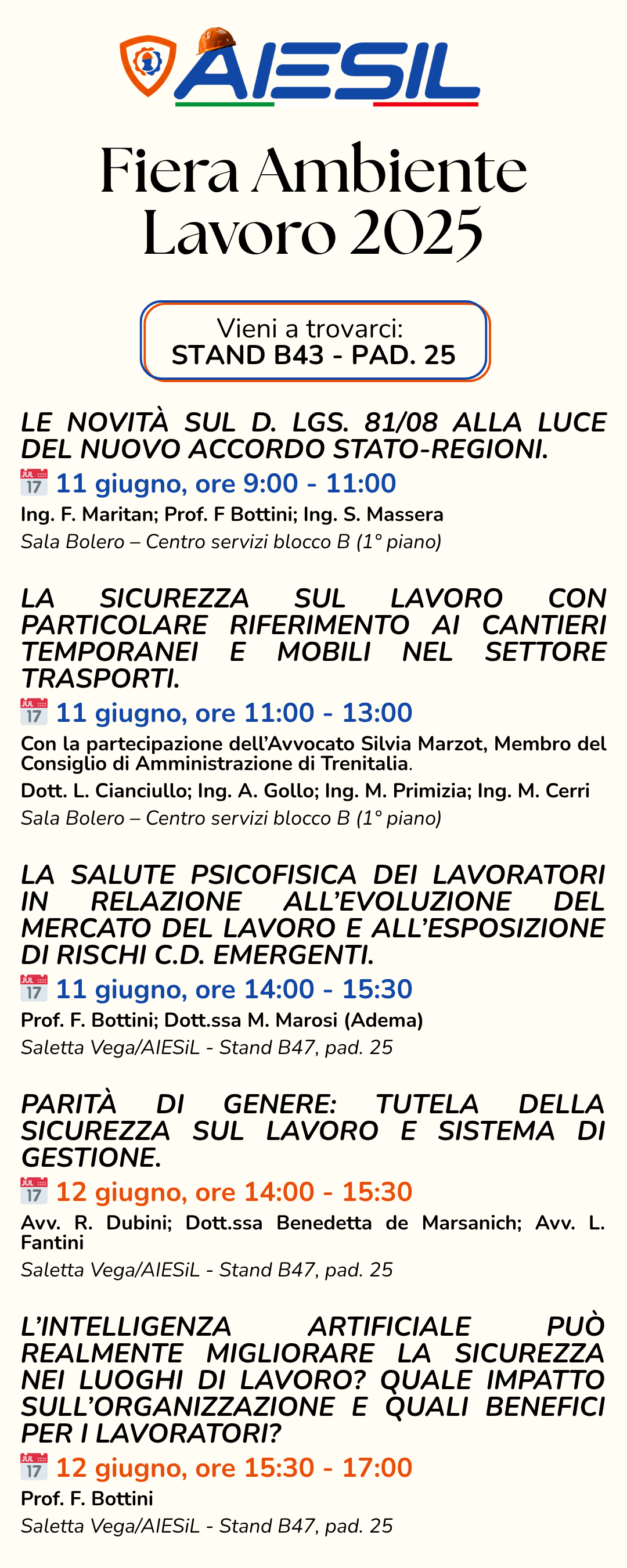 AIESiL - convegni fiera ambiente lavoro bologna Aiesil fiera ambiente lavoro 2025 - iscrizione convegni